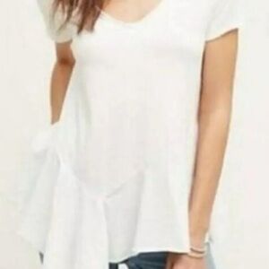Anthropologie Eri + Ali White Asymmetrical Short Sleeve Women's Top